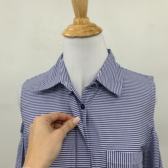 Soft Surroundings Bristol Tunic Top Women S Cold Shoulder Button Up Stripe Shirt - Picture 4 of 13